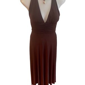 BCBGMaxAzria Brown Slinky Halter Dress SZ XS
